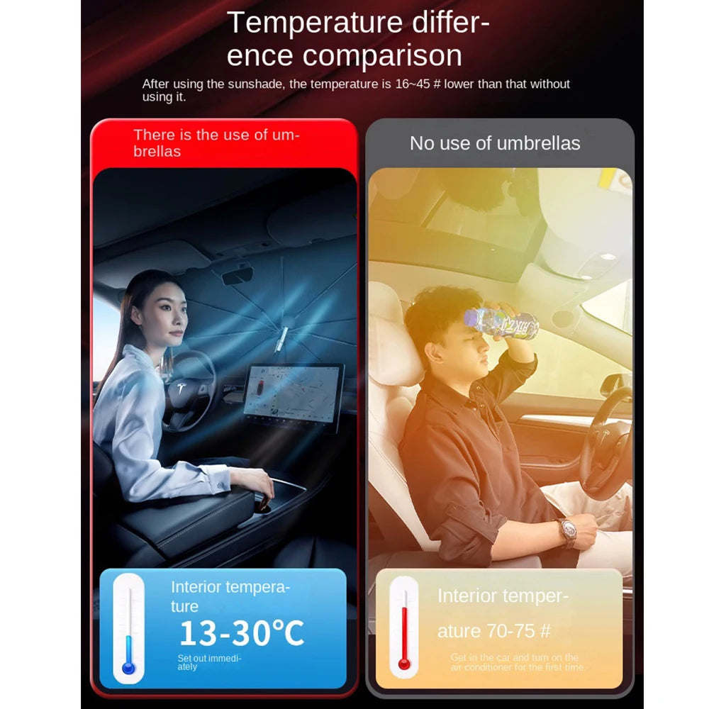 For Tesla Model 3 Y highland 2024 Car Sunshade Umbrella Foldable Front Sunscreen Heat Insulation Front Parasol Car Accessorie